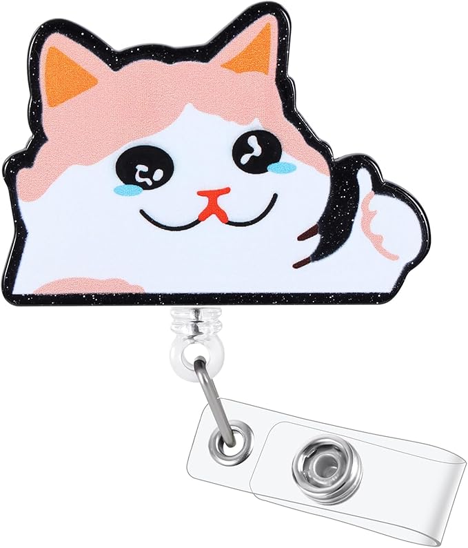 Cry Cat Funny Badge Reel, Cute Office Retractable ID Card Badge Holder, Name Tag Work Badge Clip for RN LPN CNA MA ER Night Shift Nurse Nursing Student Doctor Teacher, Nurse Gifts