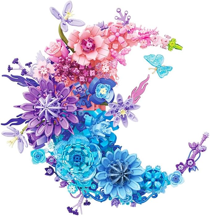 Eternal Flower Building Blocks Set, Simulated Artificial Flowers Moon Models, Home Decor or Idea Present for Adults and Kids, Valentine's Day Gifts for Girls, Standard Particles 977 PCS (JJ9163)