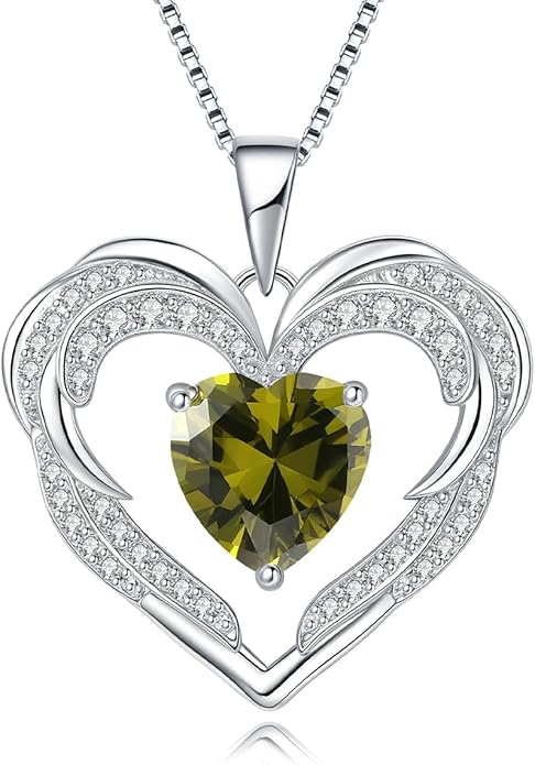 Jurikko Heart Necklaces Valentine's Gift for Women, Birthstone 925 Sterling Silver Angel Wings Love Pendant Necklaces for Women, Jewelry Gifts for Wife, Anniversary, Mother's day