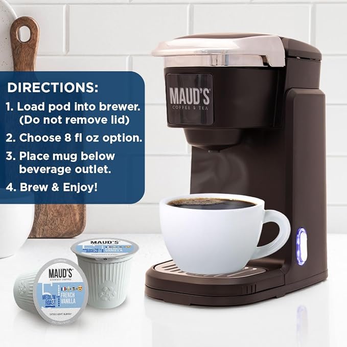 Maud's French Vanilla Coffee Pods, 100 ct, Medium Roast Coffee in Recyclable Single Serve Pods – 100% Arabica Coffee, Compatible with Keurig K Cups Maker
