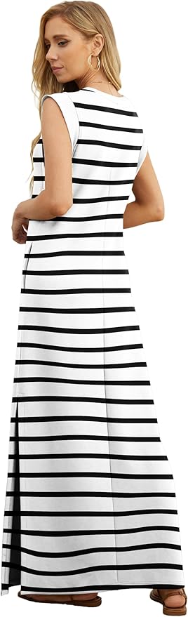 GRECERELLE 2026 Women Year-Round Casual Round Neck Loose Split Wrinkle-Free Long Maxi Vacation Dress with Pockets (XXS-4XL)