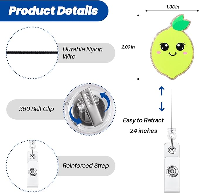 Funny Lemon Badge Reel, Cute Retractable ID Card Badge Holder, Name Tag Work Badge Clips for RN LPN CNA Nicu Labor and Delivery Nurse Medical Assistant Nursing Student Dietitian Teacher