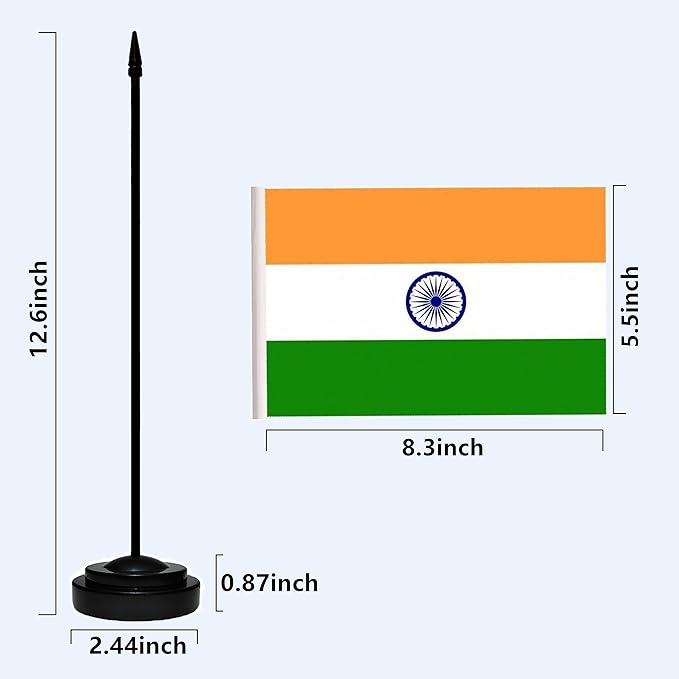 USA American & India Indian Desk Flags, US India Office Table Flag, Small Mini Miniature Indian and US Desktop Flag With 13" Solid Black Pole, Black Base