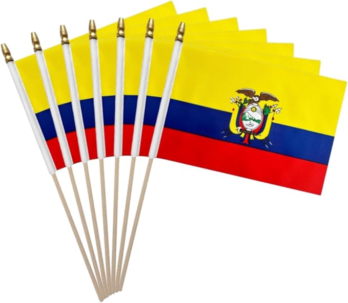 GSYLPFT 12 Pack Ecuador Flags on Sticks Ecuadorian Small Mini Hand Held Flags for Office Classroom Holiday Party Decorations