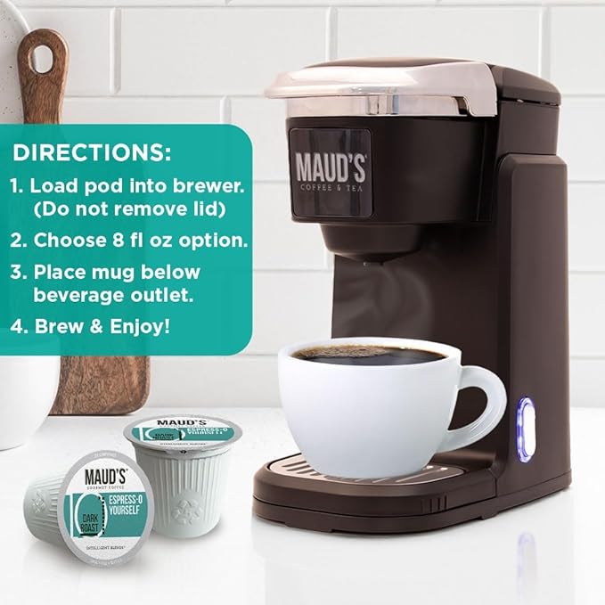 Maud's Espresso Roast Coffee Pods, 50ct, Dark Roast Coffee in Recyclable Single Serve Pods – 100% Arabica Coffee, Compatible with Keurig K Cups Maker