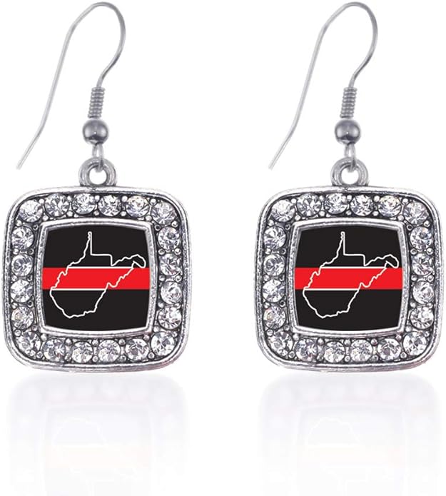 Inspired Silver - Silver Square Charm French Hook Drop Earrings with Cubic Zirconia Jewelry