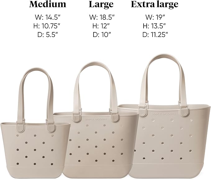 Simple Modern Medium Beach Bag | Waterproof Getaway Rubber Tote with Zipper Pocket for Travel, Pool, Boat, Groceries, Sports | Cream
