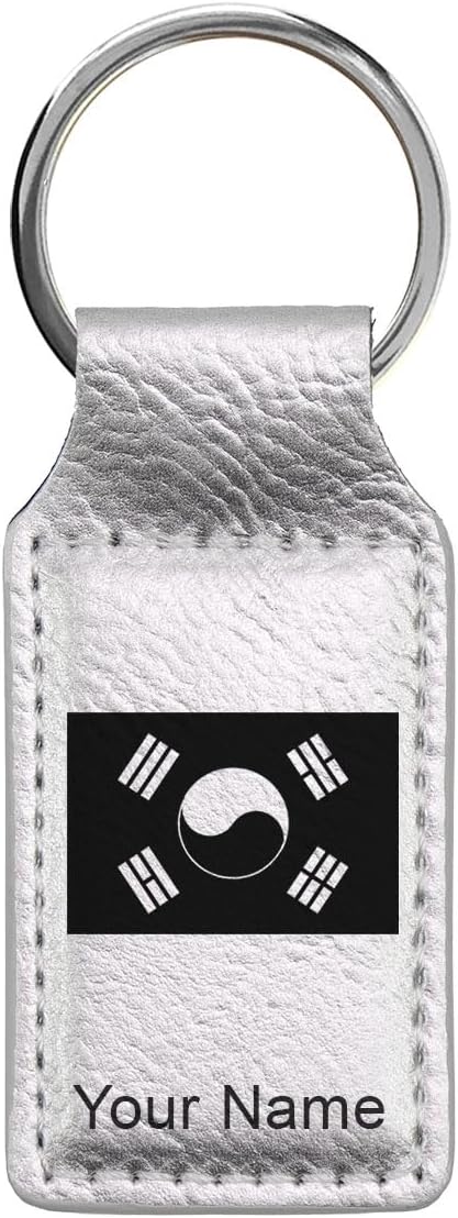 LaserGram Rectangle Keychain, Flag of South Korea, Personalized Engraving Included