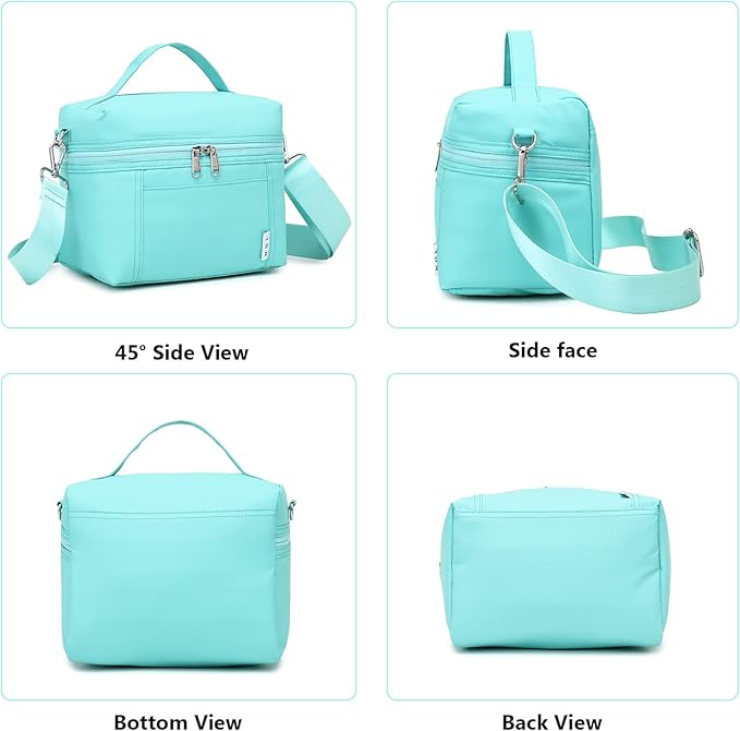 NOL Natural Organic Lifestyle Insulated Lunch Bags for Women Cooler Bag Lightweight Nylon Waterproof Lunch Box For Work（Small, Cyan