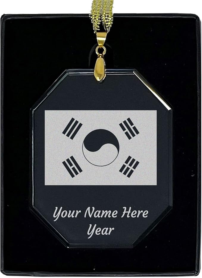 LaserGram Personalized Glass Christmas Ornament, Flag of South Korea, Custom Laser Engraved Gift Idea (Rectangle Shape)
