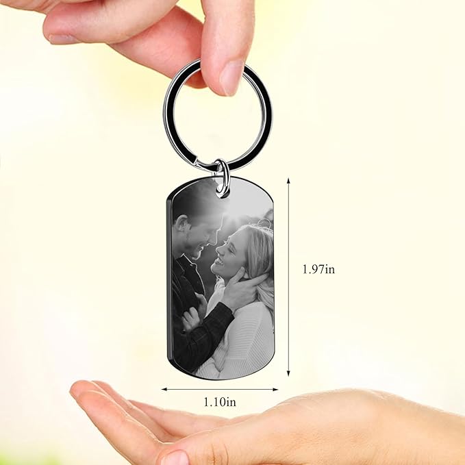 RSQGT Personalized Custom Keychain with Picture - Double Sided Engraving Photo Text Customized Key Chains for Men Boyfriend