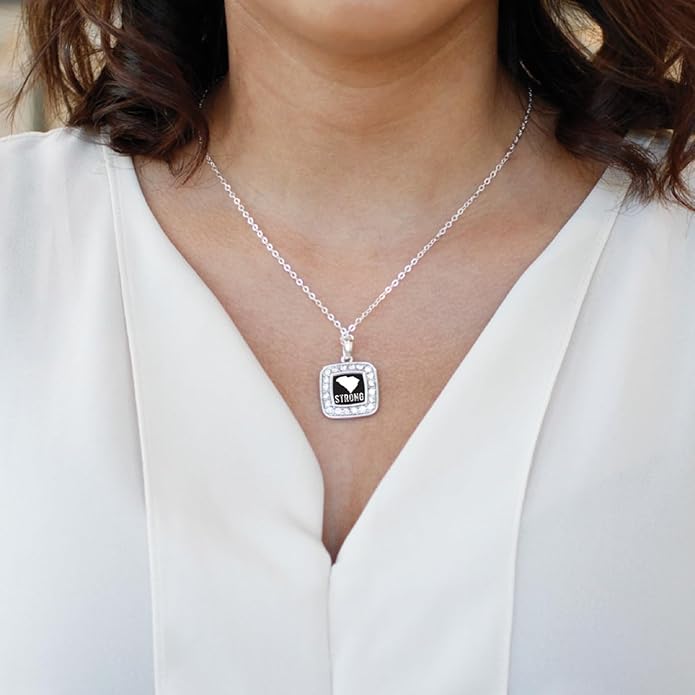 Inspired Silver - Silver Square Charm 18 Inch Necklace with Cubic Zirconia Jewelry