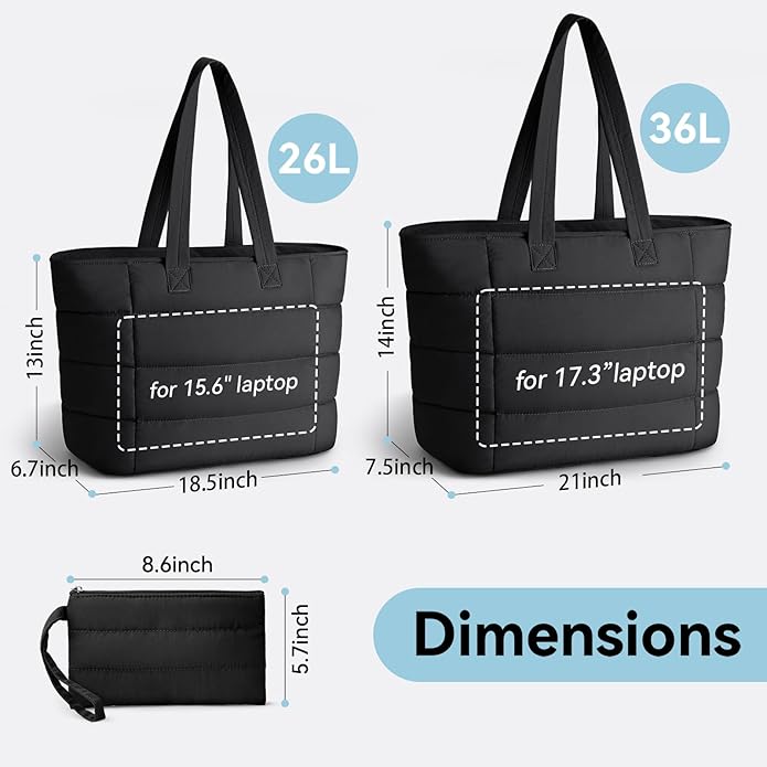 Puffer Tote Bag for Women, Lightweight Puffy Shoulder Bag with Handbag for Travel, Work, Gym, Laptop Bag for Nurse Teacher