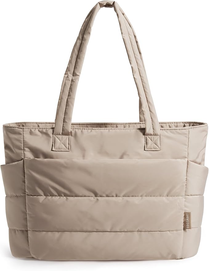 BAGSMART Tote Bag for Women, Lightweight Puffy Tote Bag with Compartments Shoulder Bag Handbag for Travel, Work, Gym | Lightweight, Puffy, Tote Bag with Compartments, Quilted, for Travel, Work
