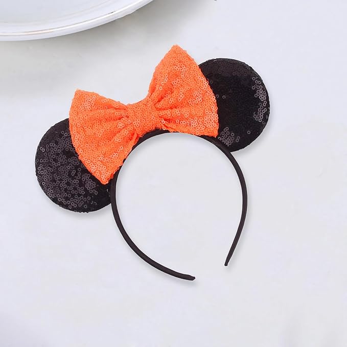 Sequin Mouse Ears Headbands for Women Girls Boys, Glitter Bows Headband for Kids Adults Birthday Party Costume Halloween