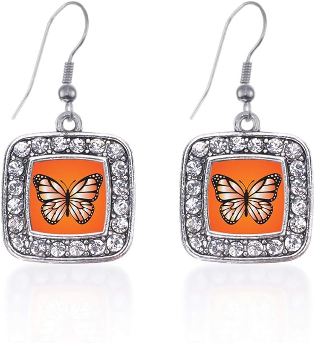Inspired Silver - Silver Square Charm French Hook Drop Earrings with Cubic Zirconia Jewelry