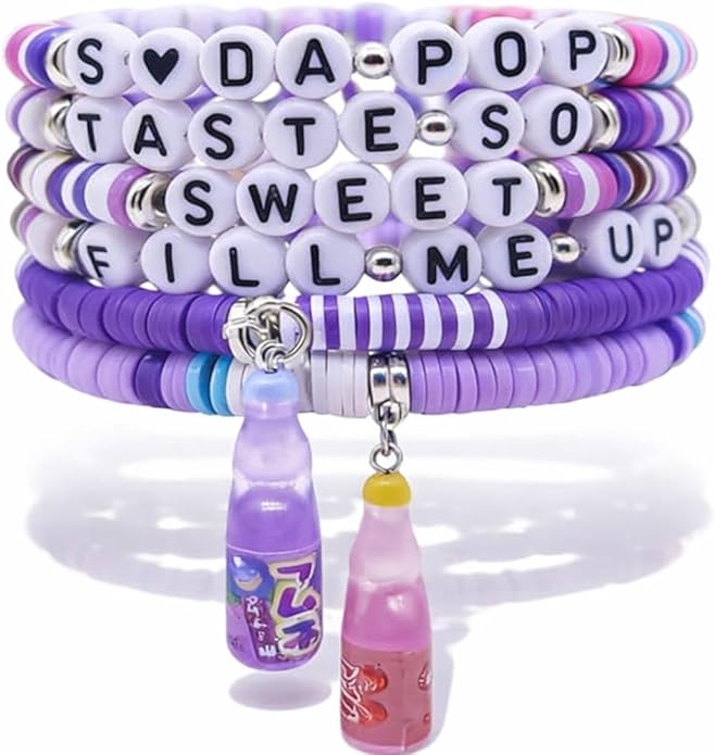 Mascotwish K-Pop Style Fashion Bracelets Set (6 PCS) – Colorful Beaded Elastic Bracelets with Charms, Matching Jewelry for Teens & Adults, Party & Concert Accessories