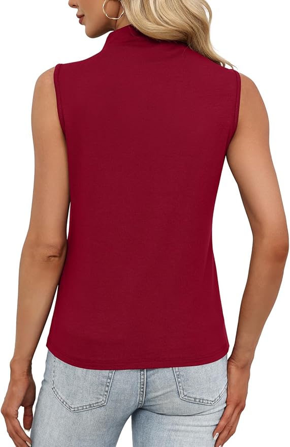 JUSTFASHIONNOW Womens Sleeveless Mock Turtleneck Tank Tops Stretchy Fitted Basic Casual Layer Shirts
