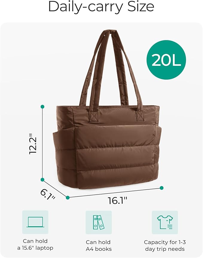 BAGSMART Tote Bag for Women, Lightweight Puffy Tote Bag with Compartments Shoulder Bag Handbag for Travel, Work, Gym | Lightweight, Puffy, Tote Bag with Compartments, Quilted, for Travel, Work