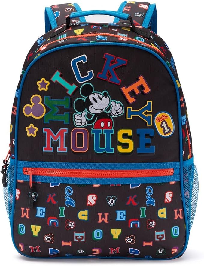 Disney Store Official Mickey Mouse Letters Backpack - Kids Backpack with Embroidered Accents, Adjustable Straps, Zip Compartments & Mesh Pockets, Screen Art Featuring Mickey Mouse
