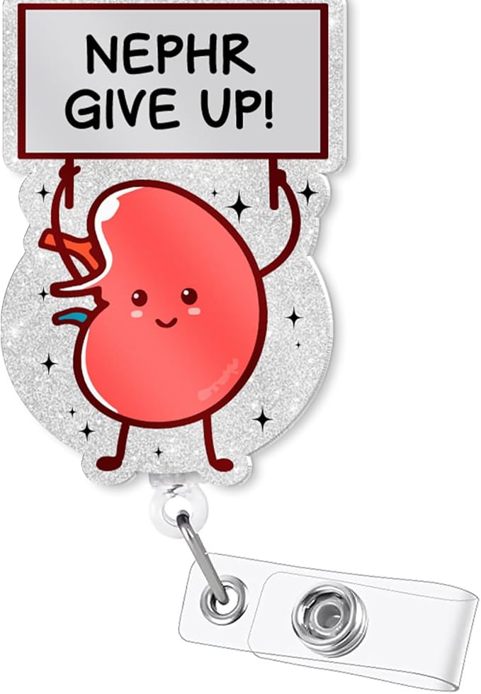 Funny Dialysis Badge Reel – Retractable Cute ID Badge Holder with Alligator Clip for Dialysis Nurse Technician Nephrologist, Nephr Give Up Gifts for Kidney Medical Student Doctor Nurse