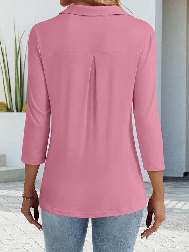 3/4 Length Sleeve Womens Tops Dressy Casual V Neck Polo Shirts Business Work Blouses 2025 Trendy Tunic Top