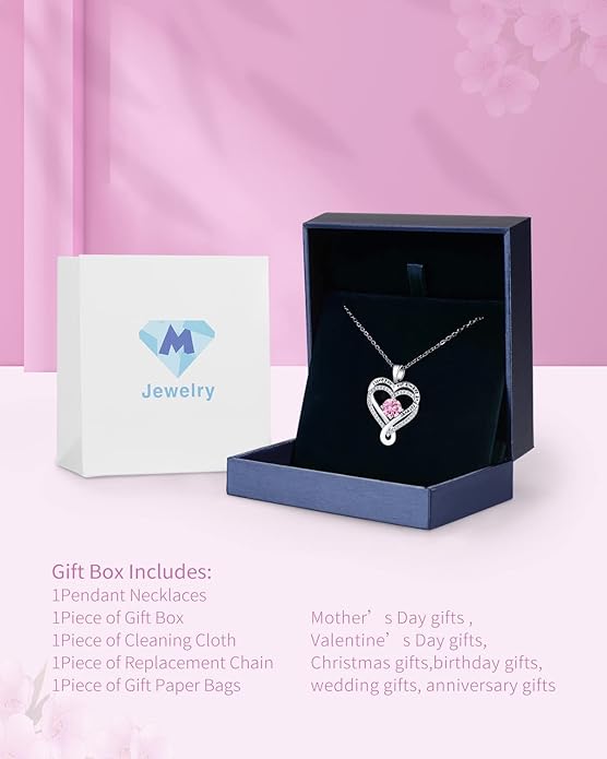 Jewelry for Women Wife Infinity Heart Birthstone I Love You Necklace S925 Anniversary Women Necklaces for Her Wife Birthday Gift Ideas, Birthday Present for Girlfriend Mom Daughter Sterling Silver
