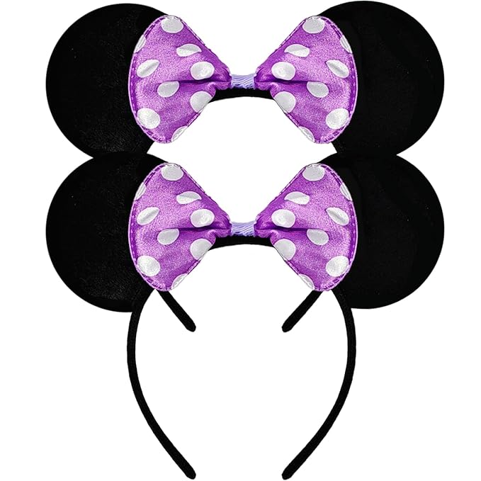MADO 2 pack mouse ears headbands for adults women little girls boys (bright purple, onesize)