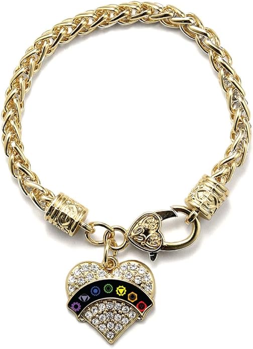 Inspired Silver - Gold Pave Heart Charm Bracelet with Cubic Zirconia Jewelry