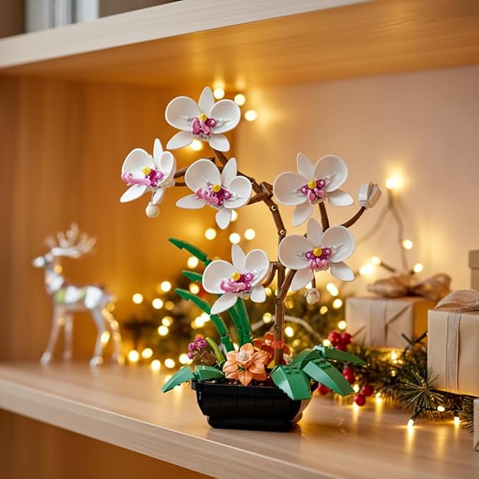 WISEPLAY White Orchid Building Block Flower Set for Adults – 581 PCS Botanical Collection Model Kit, Elegant for Women, Creative Adult Craft Set