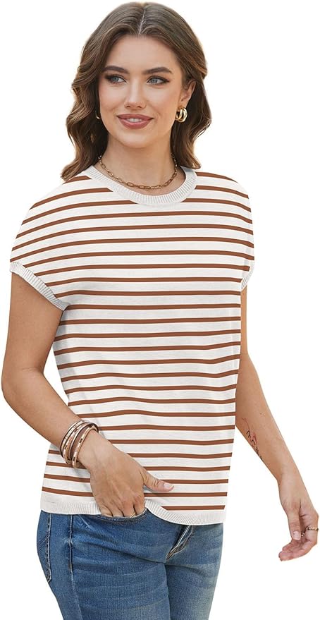 WIHOLL Short Sleeve Sweater for Women Summer Tops Crew Neck Fashion Clothing Tshirts Shirts Travel Outfits Dressy Casual