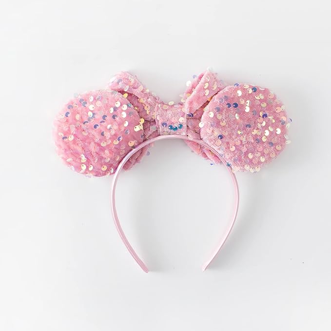 KARETT Sequins Mouse Ears Headband With Glitter Bow Princess Party Decorations For Girls Women