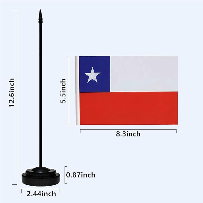 USA American & Chile Chilean Desk Flags, US Chile Office Table Flag, Small Mini Miniature Chilean and US Desktop Flag With 13" Solid Black Pole, Black Base