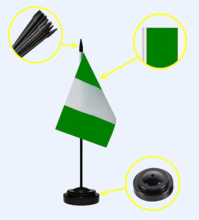 USA American & Nigeria Nigerian Desk Flags, US Nigeria Office Table Flag, Small Mini Miniature Nigerian and US Desktop Flag With 13" Solid Black Pole, Black Base