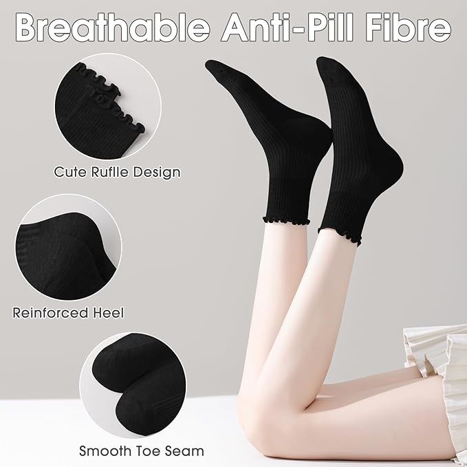 ANDERE ARTE Womens Ruffle Ankle Socks Cute Lettuce Edge Crew Socks for Women