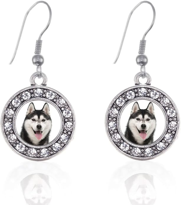 Inspired Silver - Silver Circle Charm French Hook Drop Earrings with Cubic Zirconia Jewelry