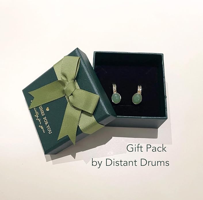 DISTANT DRUMS Simple Natural Green Aventurine Stone Jewelry Set for Women,Hoop Earrings,Bracelet,Necklace,18K Gold-plated Spiritual Gift,Fortunate Stone Jewelry,Choker