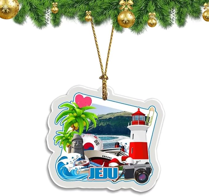 Jeju South Korea Christmas Ornament Transparent Acrylic Double Sided Tree Decoration Pendant Travel Souvenir Tourist Collection Personalized Car Backpack Accessories -4599
