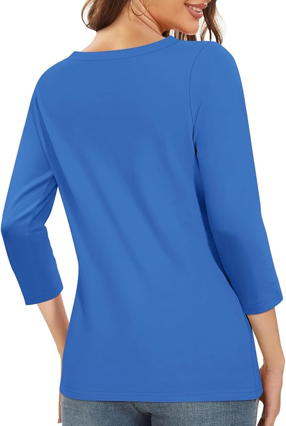 PGANDS Women's 3/4 Length Sleeve T Shirts Button Down Scoop Neck Casual Tops