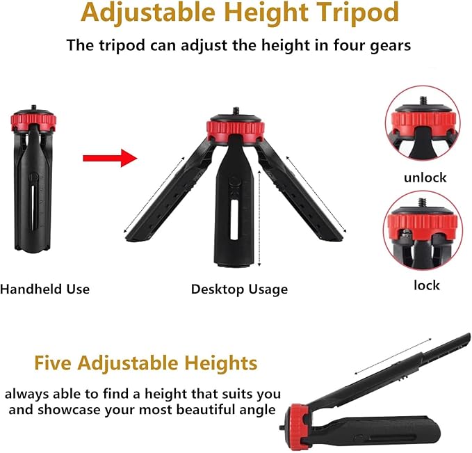 Vlogging Kit for iPhone Android Accessories, with Phone Mount, Tripod, LED Light, Microphone to One-Hand Operate Video Calling, Vlogging, YouTube, Instagram, Tiktok (ABS Black)