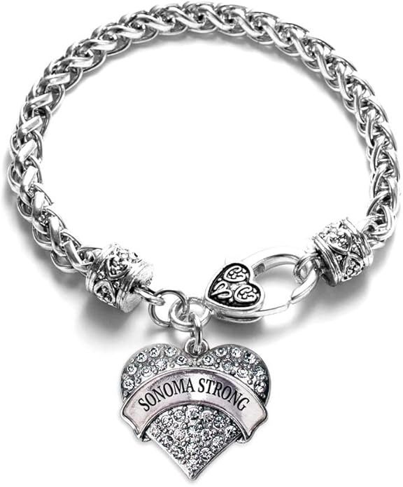 Inspired Silver - Silver Pave Heart Charm Bracelet with Cubic Zirconia Jewelry