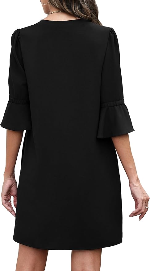 RUMIA Shift Dress for Women V Neck Ruffle Short Sleeve Loose Casual Summer Dress