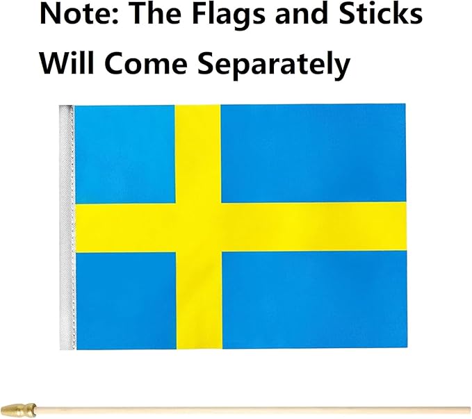 GSYLPFT 12 Pack Swedish Flags on Sticks Sweden Small Mini Hand Held Flags for Office Classroom Holiday Party Decorations