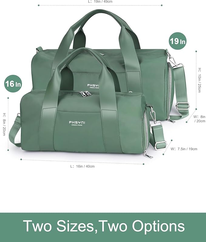 Sports Small Gym Bag for Women, Cute Mini Duffle Bag with Wet Pocket & Shoes Compartment, Personal Item Travel Workout Bag, 16"-Small, Green