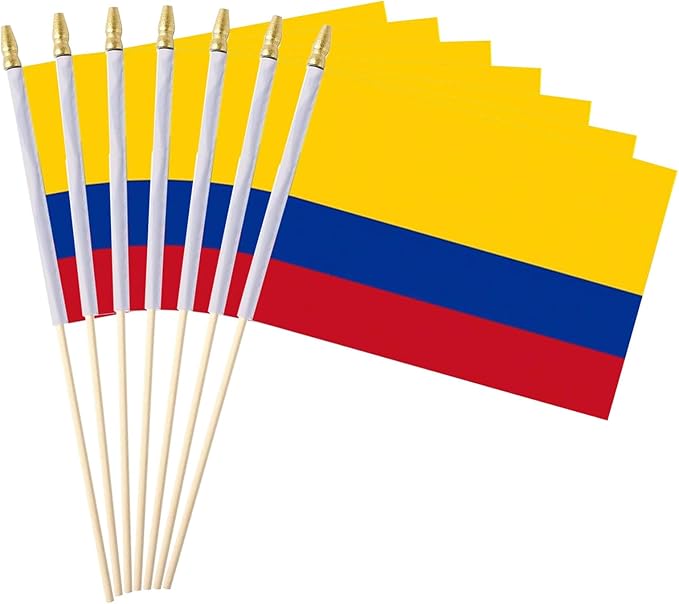 GSYLPFT 12 Pack Colombia Flags on Sticks Colombian Small Mini Hand Held Flags for Office Classroom Holiday Party Decorations
