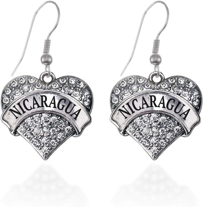 Inspired Silver - Silver Pave Heart Charm French Hook Drop Earrings with Cubic Zirconia Jewelry