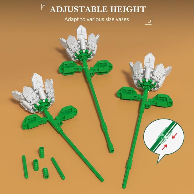 HOGOKIDS Flower Bouquet Set for Adults - Valentine 1461PCS Artificial Flowers Botanical Collection | 18 Sticks Decorative Home Plant Bouquet | Creative DIY Gift for Wife Girlfriend Mom Women Men