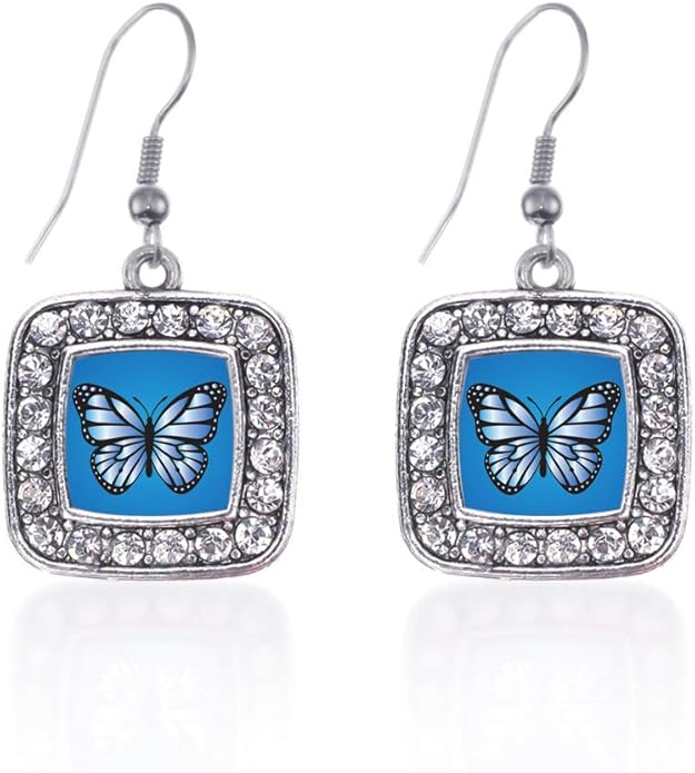 Inspired Silver - Silver Square Charm French Hook Drop Earrings with Cubic Zirconia Jewelry