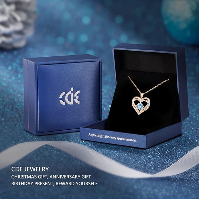 CDE Valentine's Day Gift Forever Love Heart Necklaces for Women, Wedding Anniversary, Birthday Mothers Christmas Day Gifts for Mom, Mother, Wife, S925 Silver Jewelry with Birthstone Pendant