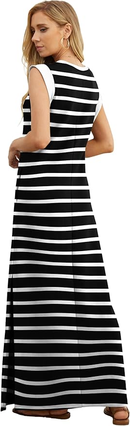 GRECERELLE 2026 Women Year-Round Casual Round Neck Loose Split Wrinkle-Free Long Maxi Vacation Dress with Pockets (XXS-4XL)